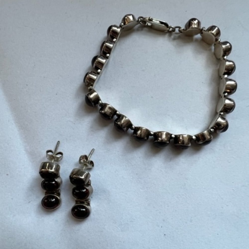 Sterling Silver Red Garnet Earrings and Bracelet - SET Sundance Catalog